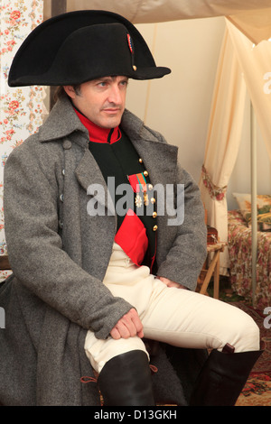 Napoleon Bonaparte signing documents inside his tent during the Battle of Borodino in Russia Stock Photo