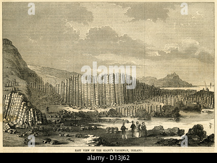 1854 engraving, East View of the Giant's Causeway, Ireland. Stock Photo