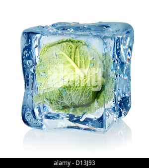 Ice cube and savoy cabbage isolated on a white background Stock Photo