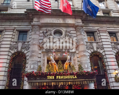 The Peninsula Hotel  with Holiday Decorations, NYC Stock Photo