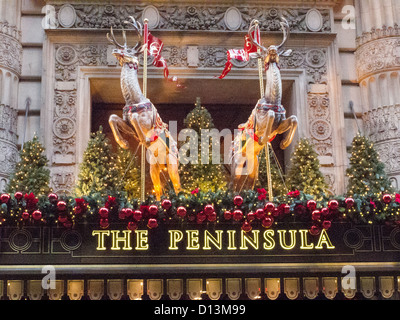 The Peninsula Hotel with Holiday Decorations, NYC Stock Photo