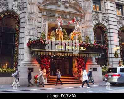 The Peninsula Hotel  with Holiday Decorations, NYC Stock Photo