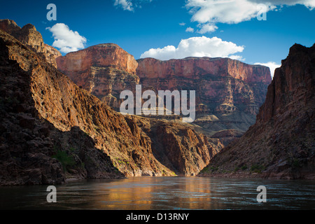 View of the canyon walls of the Grand Canyon seen from a raft on the Colorado River Stock Photo