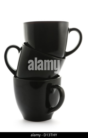 black coffee cups pyramid isolated on white Stock Photo