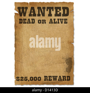 Wanted Poster Template with Bounty Reward Stock Photo