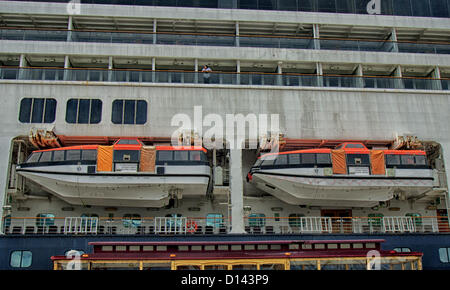 July 6, 2012 - Ketchikan Gateway Borough, Alaska, US - Tender/Lifeboats on the Holland America Line â€œZaandamâ€ docked in.Ketchikan, Alaska. They are used as emergency lifeboats and also.ferry passengers when ships are anchored offshore. (Credit Image: © Arnold Drapkin/ZUMAPRESS.com) Stock Photo