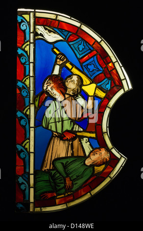 Stained glass window from Sainte Chapelle, Paris. 13th century stained glass now housed in the Cluny Museum. Stock Photo