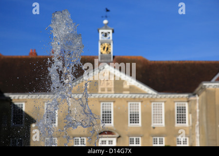 Reigate Priory fountain in front of the mansion in Priory Park, Surrey, England Stock Photo