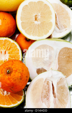 Close up sliced citrus fruits Stock Photo