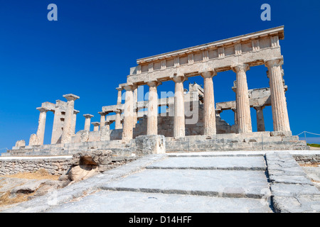 Ancient temple of Aphaea Athena at the Aegina island in Attica, Greece Stock Photo