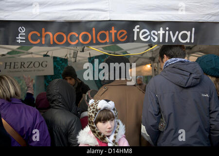 7th December 2012. London UK. The Chocolate festival opens at the South bank in London with many chocolate makers promoting handcrafted chocolate brands.  © amer ghazzal / Alamy  Live News Stock Photo