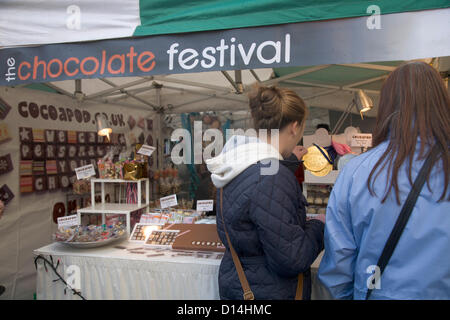 7th December 2012. London UK. The Chocolate festival opens at the South bank in London with many chocolate makers promoting handcrafted chocolate brands.  © amer ghazzal / Alamy  Live News Stock Photo