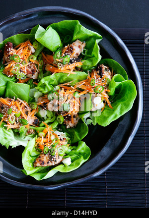 Bowl of salad wraps with lettuce Stock Photo