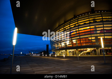 Copenhagen's opera house on the harbour waterfront at dusk in winter Stock Photo