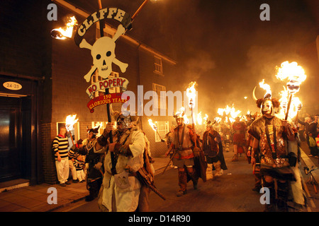 The quirky annual Lewes Bonfire Night festival held on bonfire night, the 5th November, in Lewes, East Sussex, England Stock Photo