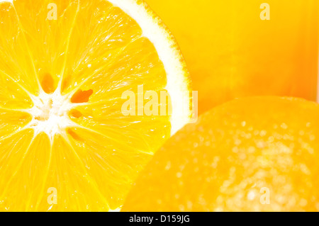 Close up image of oranges and orange juice. Stock Photo
