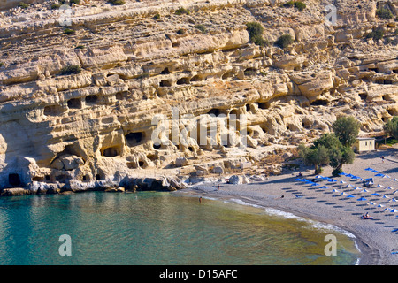 Matala beach at Crete island in Greece Stock Photo