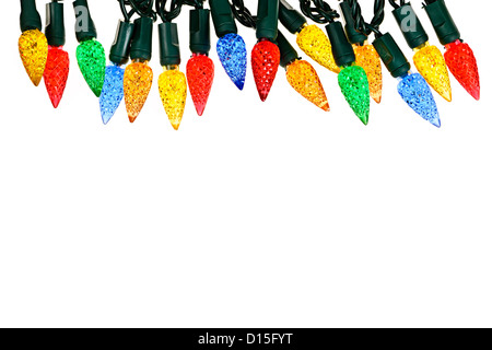 Multicolored string of Christmas lights isolated on white background Stock Photo