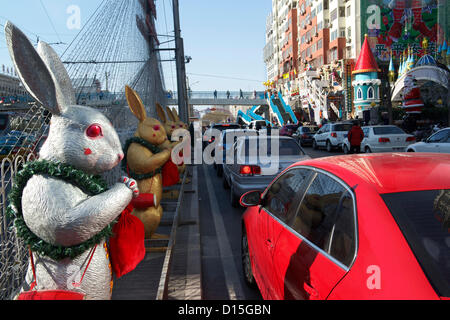 Status of Tuye or The Moon Rabbit are decorated alongside a street near ...