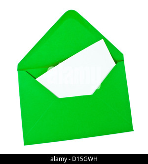 Green envelope with email symbol isolated on white Stock Photo