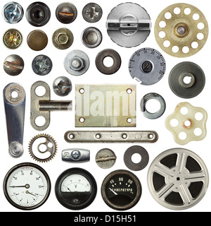 Screw heads, plates and other metal details, textures. Stock Photo