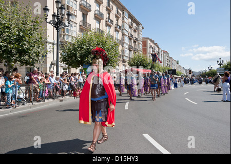 Santander, Spain: Cantabrian wars. Parade recreating the landing of Roman Legions in Cantabria. Roman Centurion and Legion Stock Photo