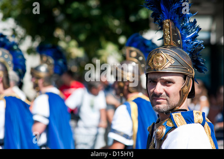 Santander, Spain: Cantabrian wars. Parade recreating the landing of Roman Legions in Cantabria. Roman legionaries Stock Photo