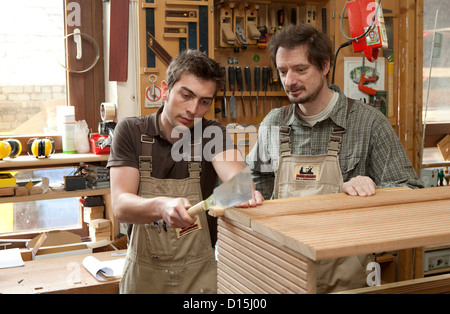Duesseldorf, Germany, apprentice carpenter in a carpentry 