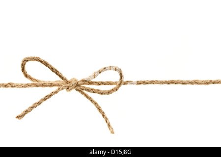 Closeup of braided twine tied in a bow knot isolated on white background Stock Photo