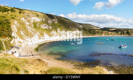 Overlooking the beautiful Lulworth Cove Dorset England UK Stock Photo