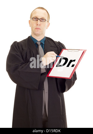 Lawyer showing something on clipboard Stock Photo