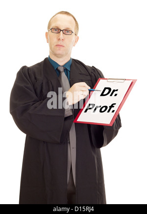 Lawyer showing something on clipboard Stock Photo