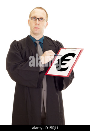 Lawyer showing something on clipboard Stock Photo