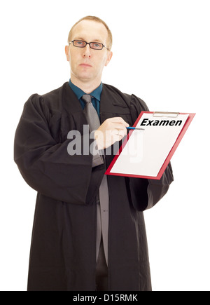 Lawyer showing something on clipboard Stock Photo