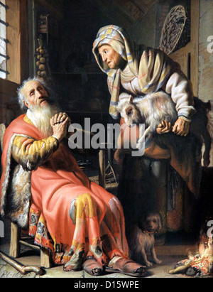 Rembrandt van Rijn.'tobit and Anna with the kid'',oil on panel,1626 Stock Photo