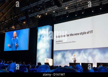 HP president and CEO Meg Whitman delivers a keynote at HP Discover 2012 conference on December 4, 2012 in Frankfurt, Germany. Stock Photo