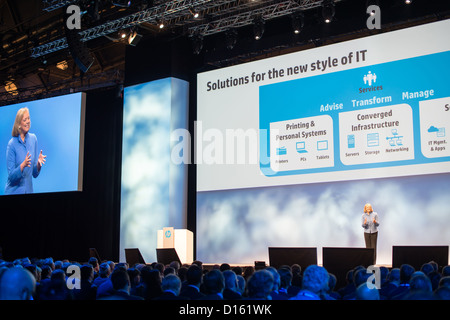 HP president and CEO Meg Whitman delivers a keynote at HP Discover 2012 conference on December 4, 2012 in Frankfurt, Germany. Stock Photo