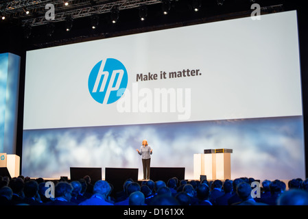 HP president and CEO Meg Whitman delivers a keynote at HP Discover 2012 conference on December 4, 2012 in Frankfurt, Germany. Stock Photo
