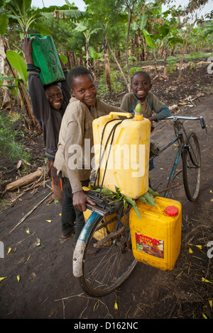 Boys fetch water in Kasese, Uganda, East Africa Stock Photo