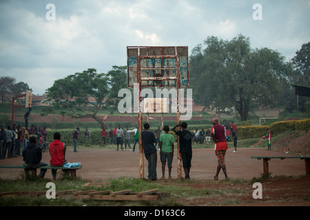 Secondary school students play basketball after classes in Nyeri, Kenya, East Africa. Stock Photo