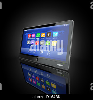 Black tablet pc on black background. 3d Stock Photo
