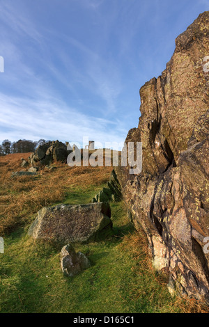 Ancient precambrian rocks and 'Old John' Folly in Bradgate Park, Leicestershire,England, UK Stock Photo