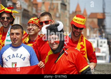 Spanish and Italian soccer fans, Gdansk, Euro 2012, Poland Stock Photo