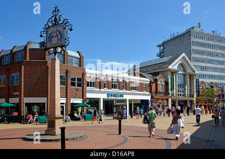 Block paving in  pedestrianised high street shopping centre Stock Photo