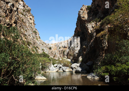 Preveli or Kourtaliotiko Gorge on Crete, Greece. Stock Photo