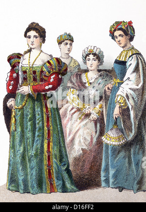 This 1882 illustration shows Italian women. The two at left date to ...