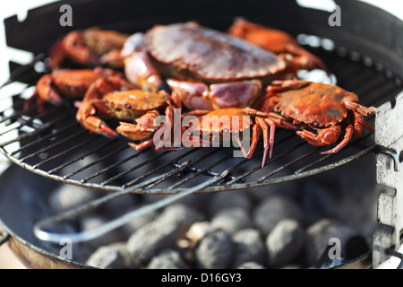 crab on charcoal grill Stock Photo