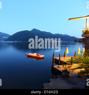 night lugano lake landscape Stock Photo