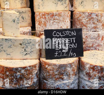 Colston Bassett Stilton cheese on a stall in the U.K. Stock Photo