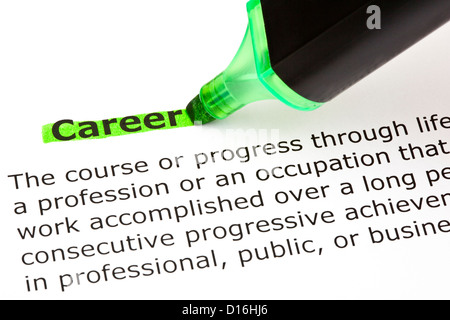 Definition of the word Career highlighted in green with felt tip pen Stock Photo